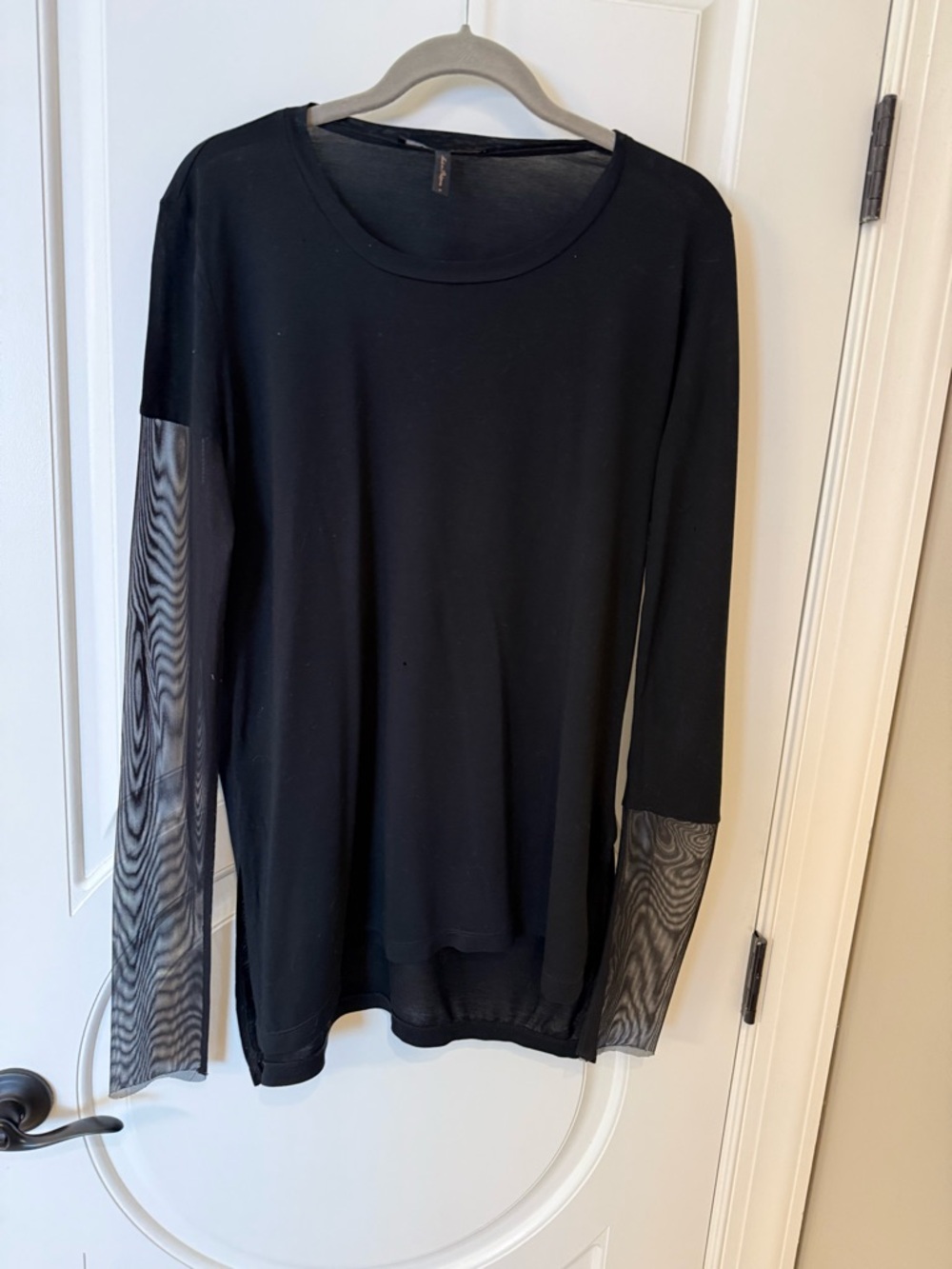 BCBGMaxAzria Black Long-Sleeve Top with Sheer Sleeve Panels